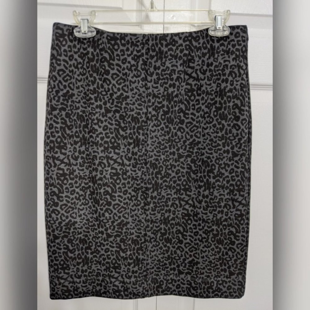 Alfani Dark Gray/Black Leopard Print Midi Skirt